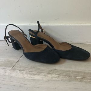 Calvin Klein Navy Blue and Gold Kitten Heels